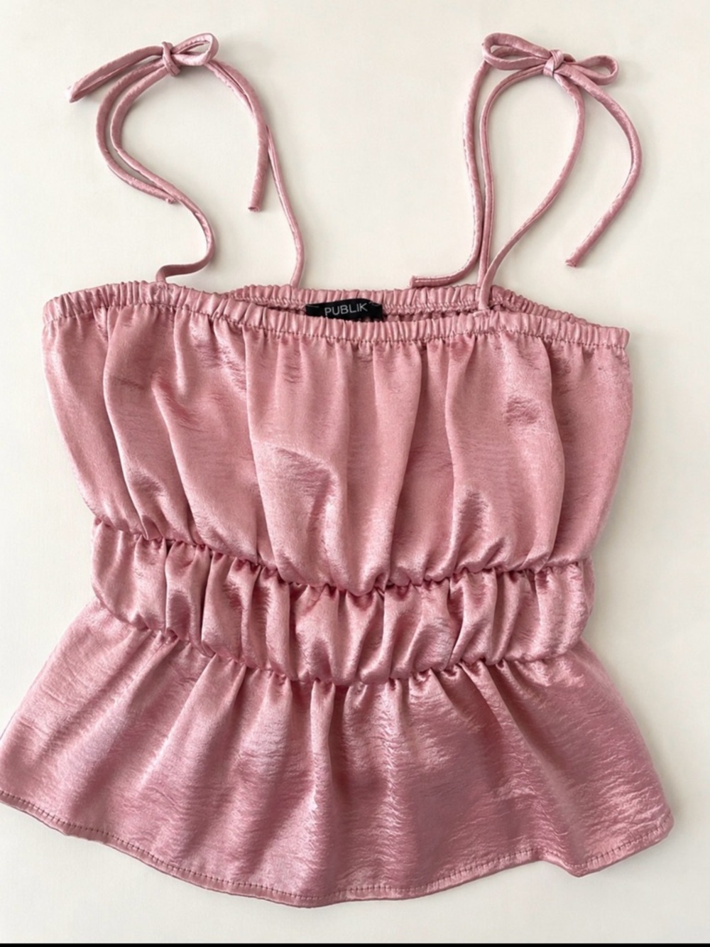 Publik Pink Satin Ruched Tie-Strap Cami size S